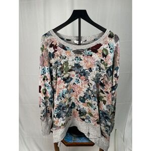 Westbound Woman Floral Knit Sweater Grey Multicolored Button Cuff Plus Size 3X